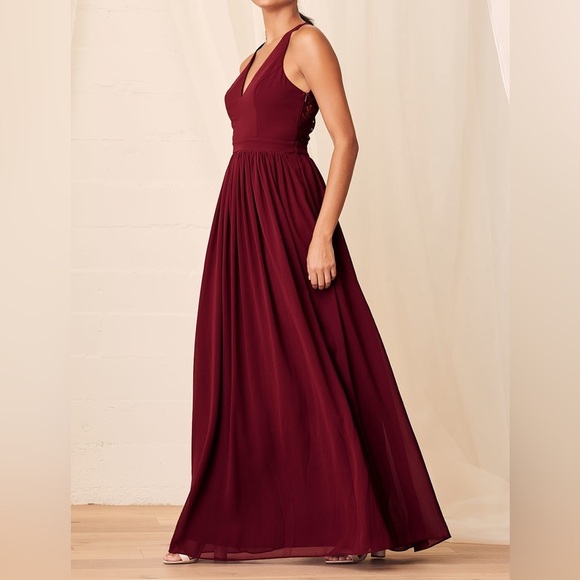 Lulus Dress Burgundy Love Spell Lace Back Maxi Dress Size XS - Picture 10 of 13